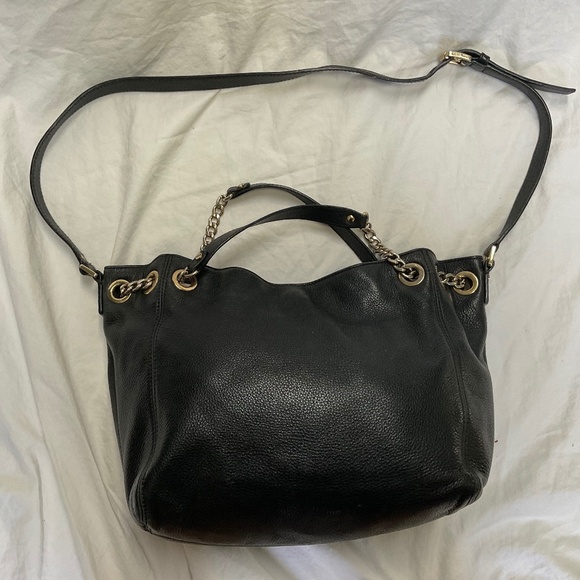 Black Leather Jet Set Chain and Leather Handled Bucket Bag by Michael Kors - Picture 1 of 8